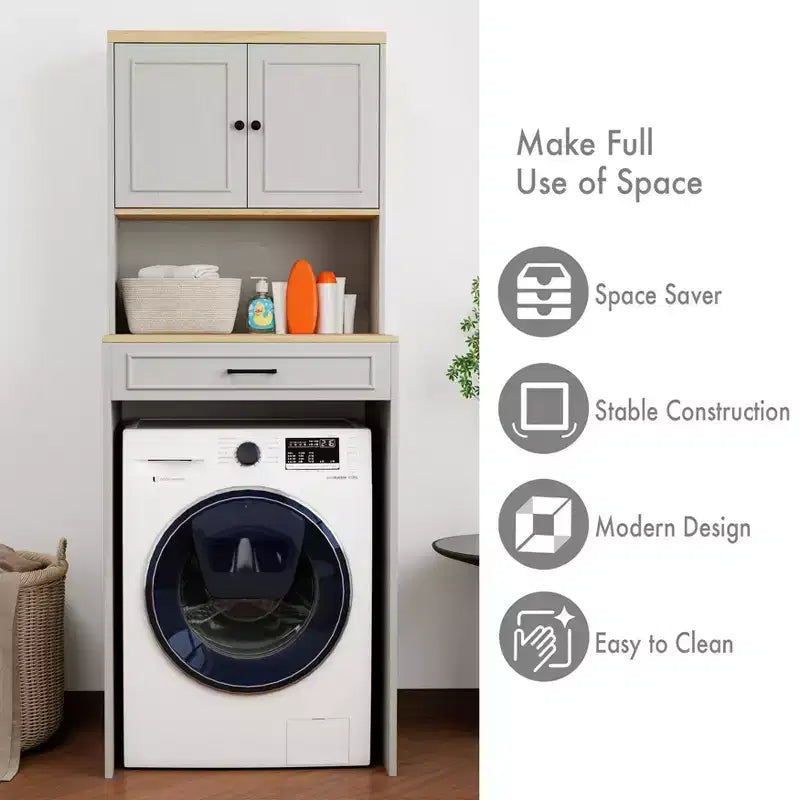 71.65''H Over-the-Washer Storage Cabinet with Adjustable Shelf, Drawer and 2 Doors