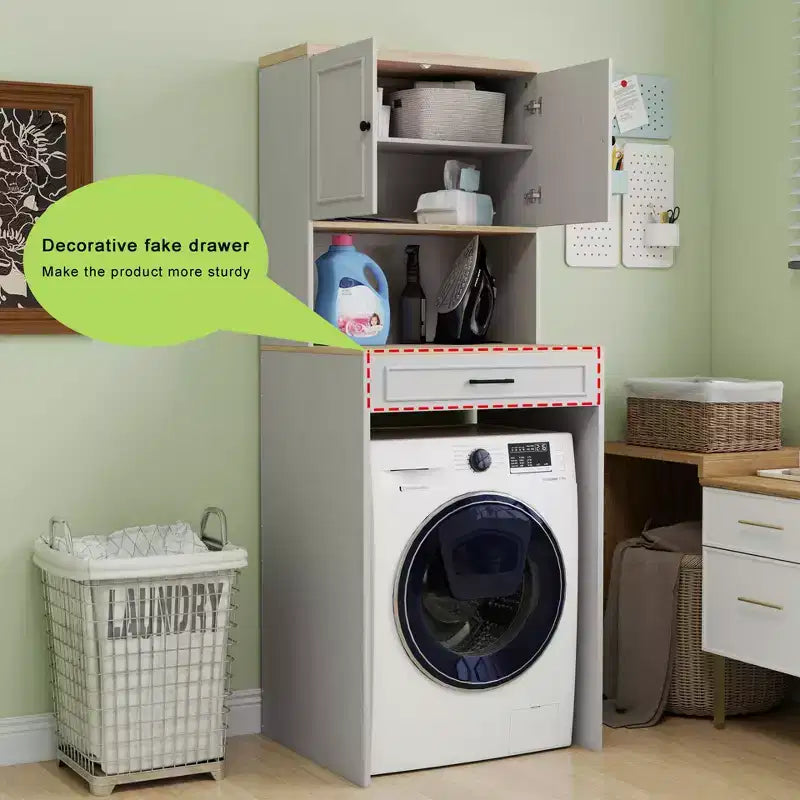 71.65''H Over-the-Washer Storage Cabinet with Adjustable Shelf, Drawer and 2 Doors