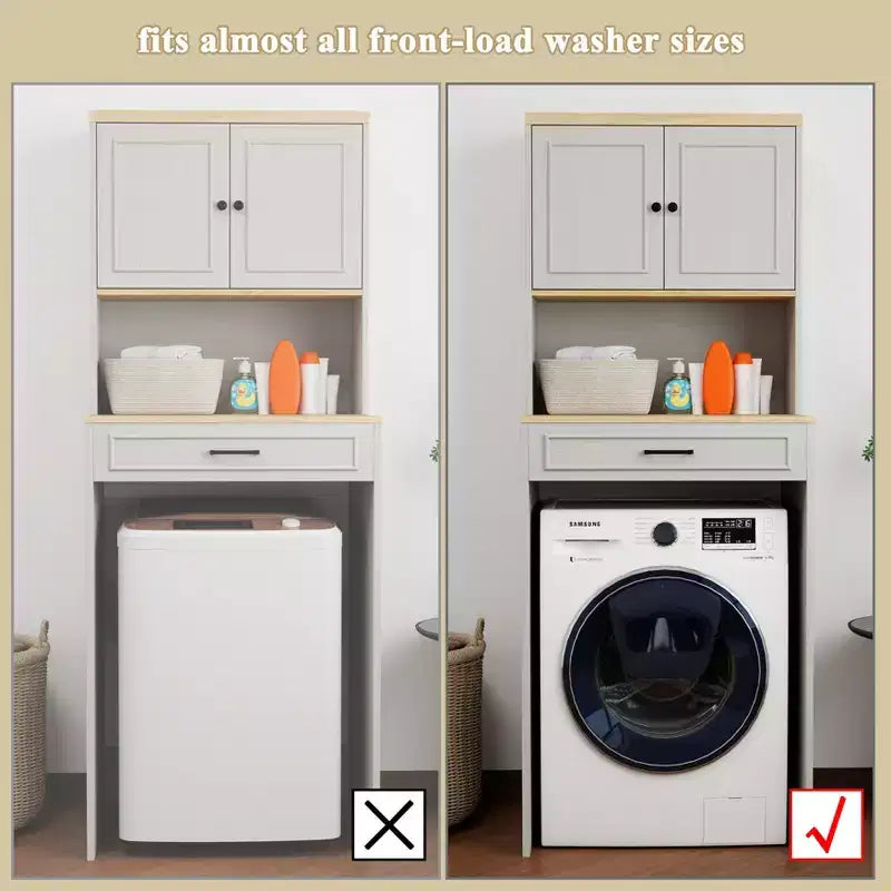 71.65''H Over-the-Washer Storage Cabinet with Adjustable Shelf, Drawer and 2 Doors