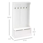 38-Inch Entryway Hall Tree with 5 Metal Hooks, Shoe Storage Cabinet and Top Door, Freestanding Coat Rack, Cream