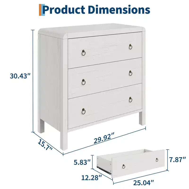 3-Drawer Dresser with Storage – Wood Chest of Drawers for Bedroom, Living Room, or Hallway