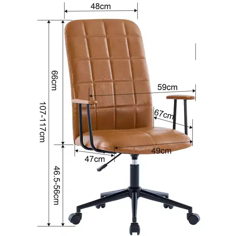 Antique PU Leather Office Chair with High Backrest and Wheels, Ergonomic Swivel Task Chair for Home Office and Living Room