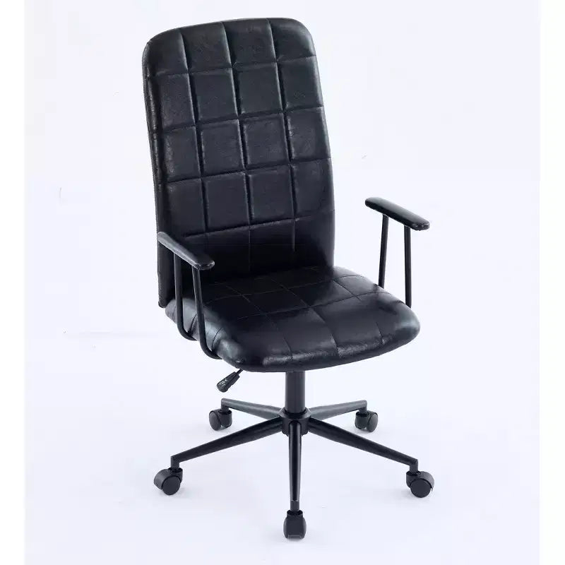 Antique PU Leather Office Chair with High Backrest and Wheels, Ergonomic Swivel Task Chair for Home Office and Living Room