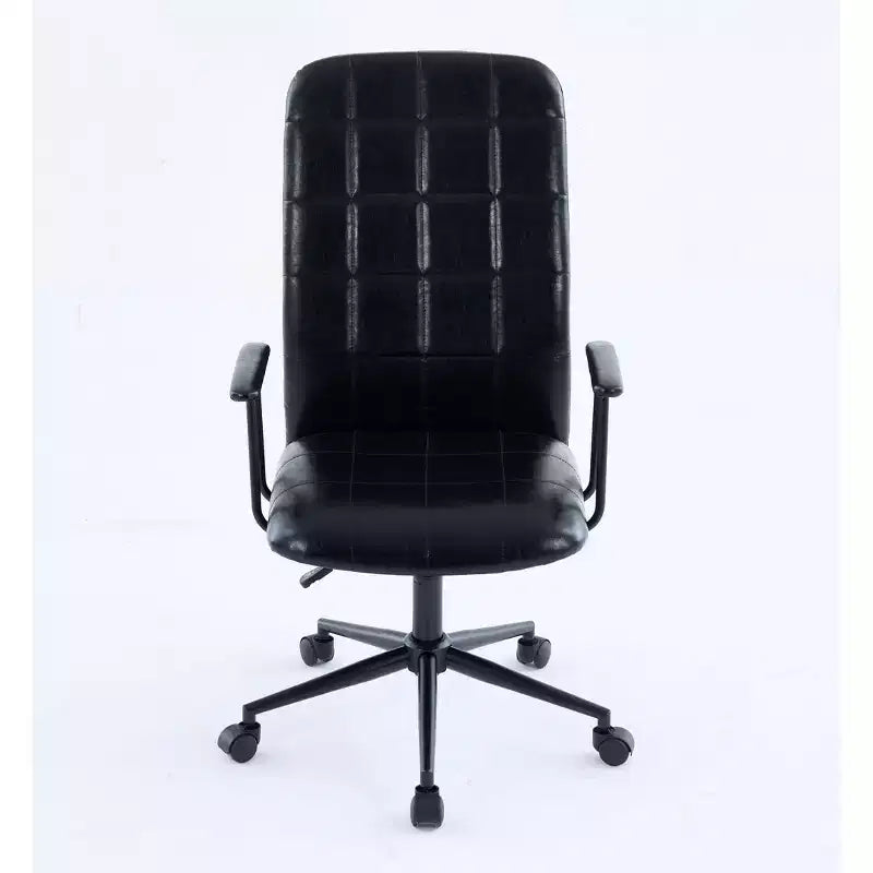 Antique PU Leather Office Chair with High Backrest and Wheels, Ergonomic Swivel Task Chair for Home Office and Living Room