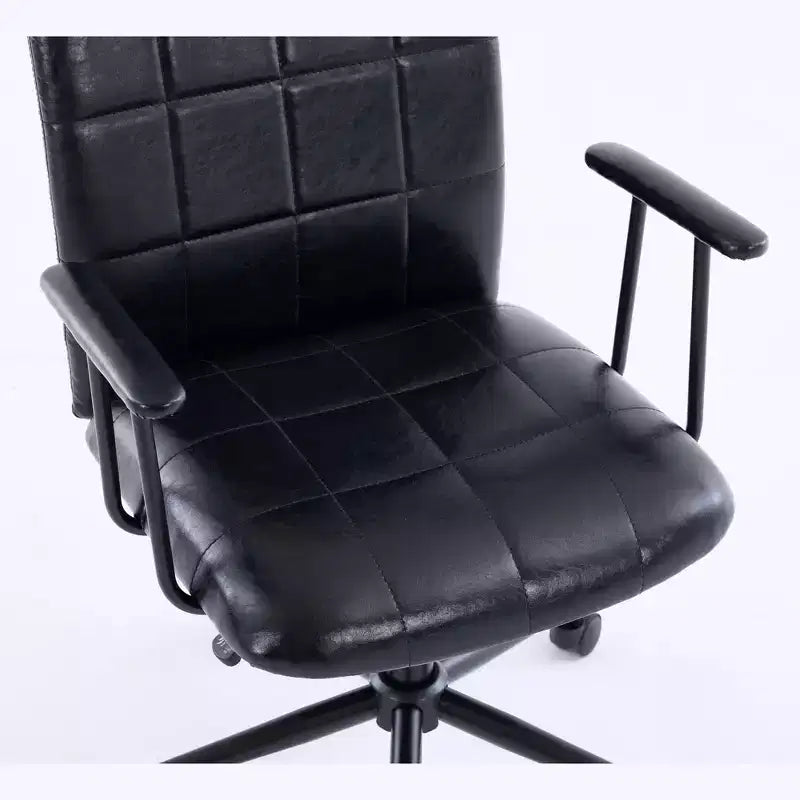Antique PU Leather Office Chair with High Backrest and Wheels, Ergonomic Swivel Task Chair for Home Office and Living Room