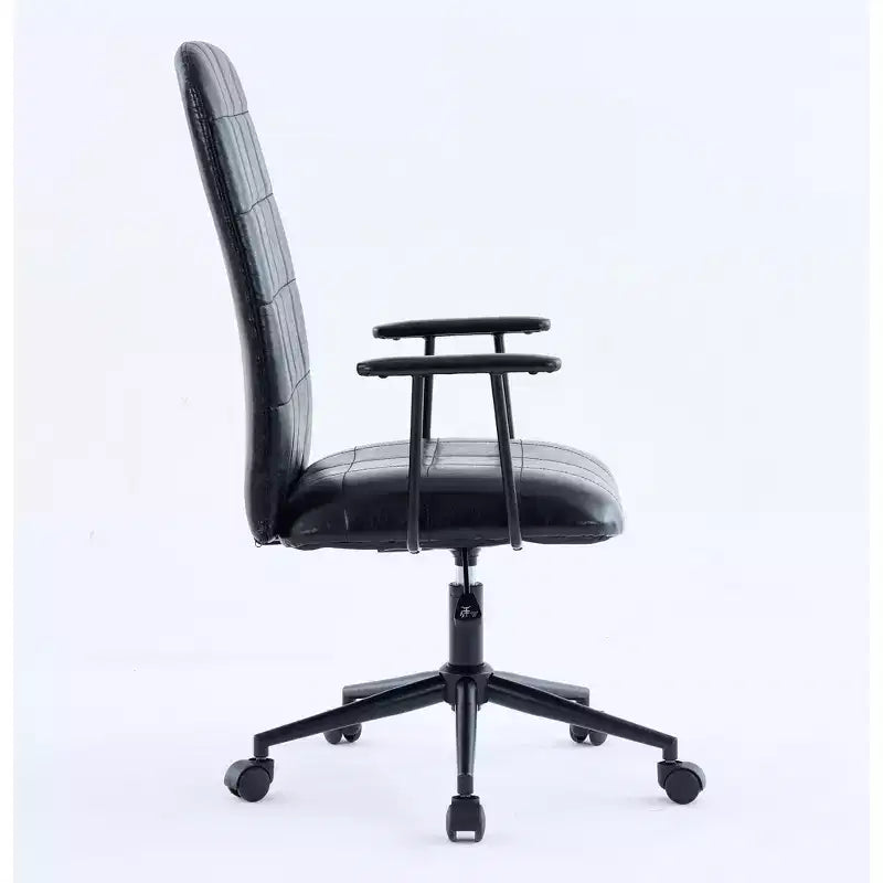 Antique PU Leather Office Chair with High Backrest and Wheels, Ergonomic Swivel Task Chair for Home Office and Living Room