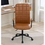 Antique PU Leather Office Chair with High Backrest and Wheels, Ergonomic Swivel Task Chair for Home Office and Living Room