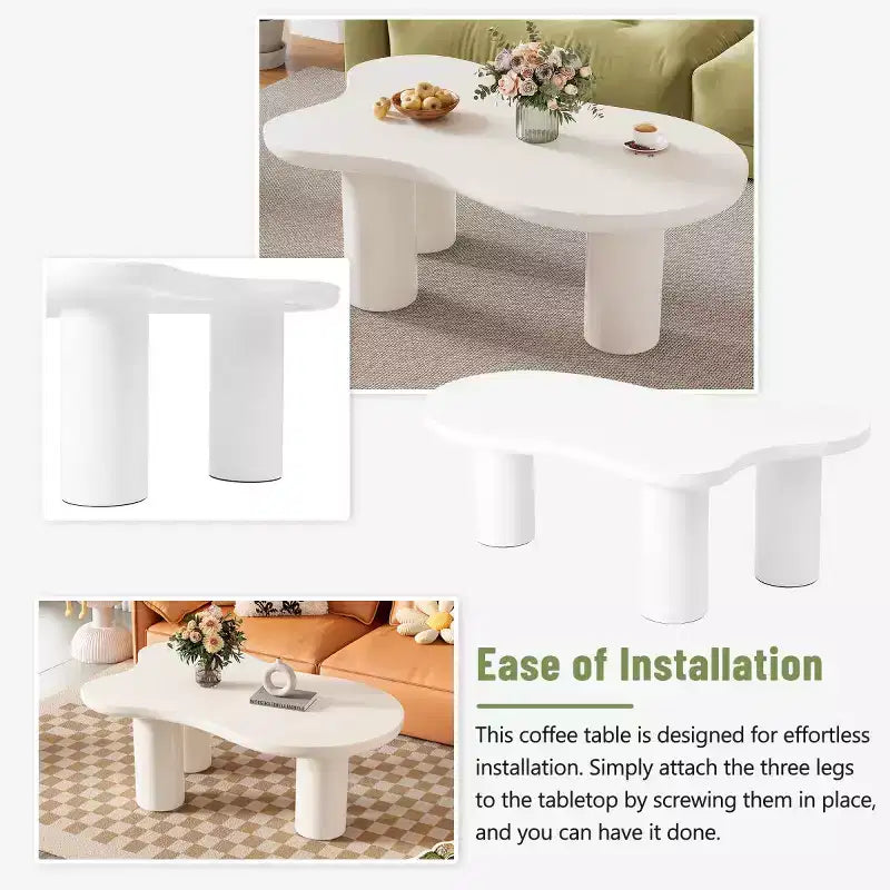 37W Cloud-Shaped Coffee Table with 3 Legs – Irregular Abstract Design for Living Room