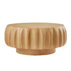 31.5" Round Wood Coffee Table, Mid-Century Modern Fluted Base, Living Room Center Table