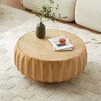 31.5" Round Wood Coffee Table, Mid-Century Modern Fluted Base, Living Room Center Table