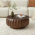 31.5" Round Wood Coffee Table, Mid-Century Modern Fluted Base, Living Room Center Table