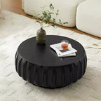 31.5" Round Wood Coffee Table, Mid-Century Modern Fluted Base, Living Room Center Table
