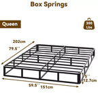 5/9 Inch Queen Metal Box Spring with Round Corners - Heavy Duty Mattress Foundation with Steel Slats, Noise-Free, Easy Assembly, Black