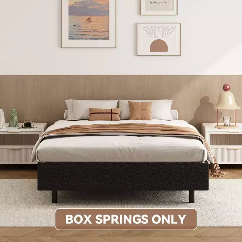 5/9 Inch Queen Metal Box Spring with Round Corners - Heavy Duty Mattress Foundation with Steel Slats, Noise-Free, Easy Assembly, Black