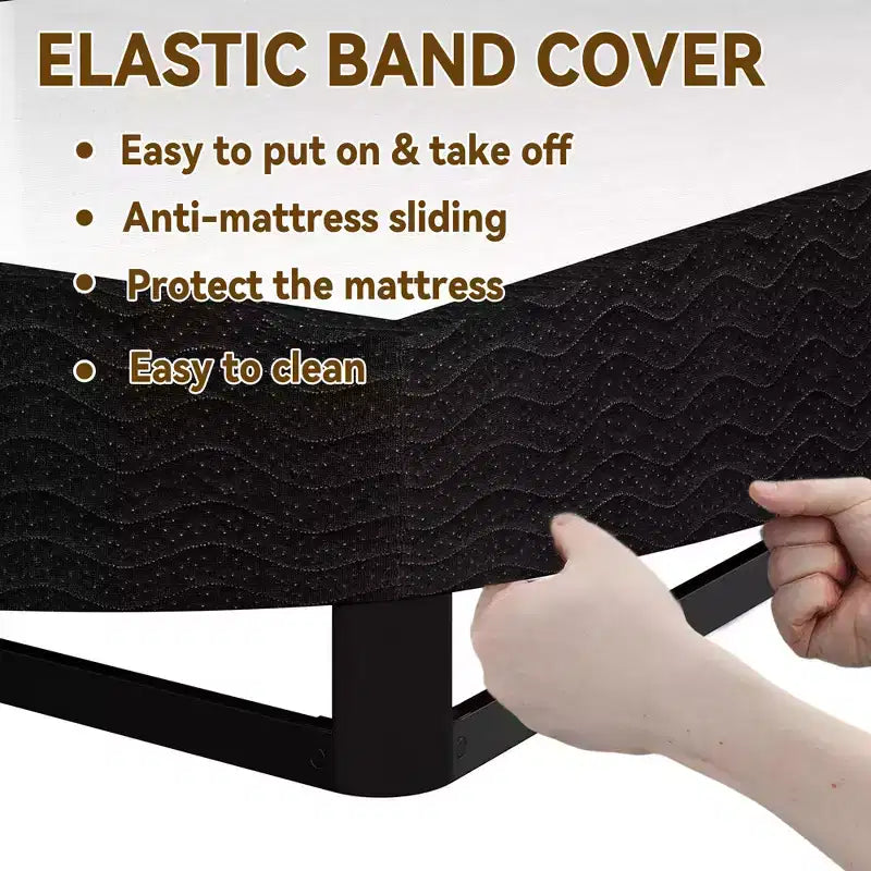 5/9 Inch Queen Metal Box Spring with Round Corners - Heavy Duty Mattress Foundation with Steel Slats, Noise-Free, Easy Assembly, Black
