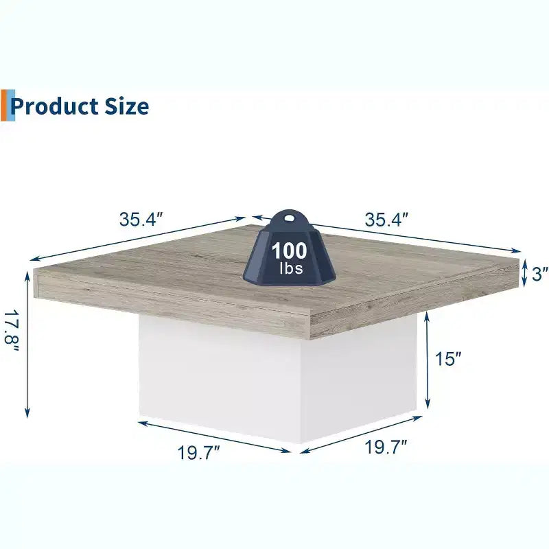 Square Coffee Table with Form Base, 35.4 inch, Gray