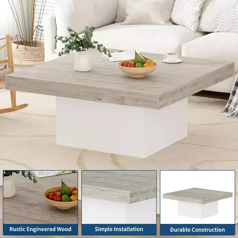 Square Coffee Table with Form Base, 35.4 inch, Gray