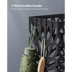 Steel Umbrella Stand with Drip Tray and 4 Hooks, Black