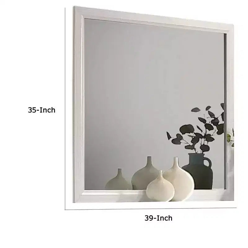Dresser Vanity Mirror, 39 Inch, White Wood Frame