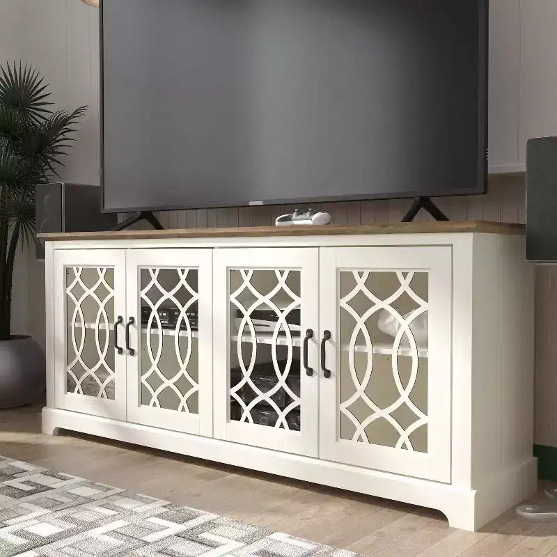 TV Stand with Cutout Doors and Adjustable Shelves 68.2"W x 17.2"D x 29.3"H