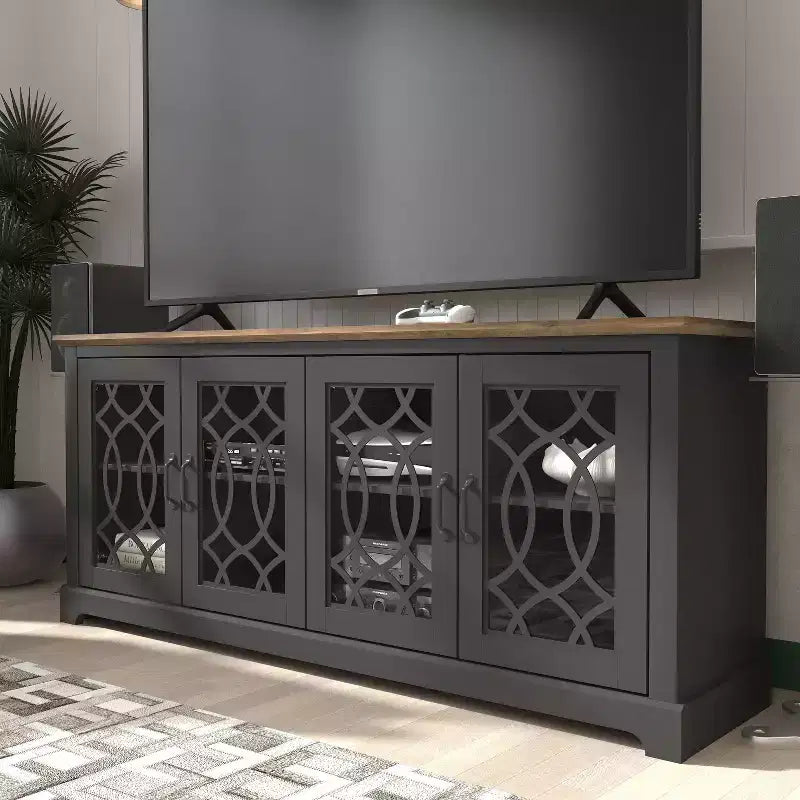 TV Stand with Cutout Doors and Adjustable Shelves 68.2"W x 17.2"D x 29.3"H