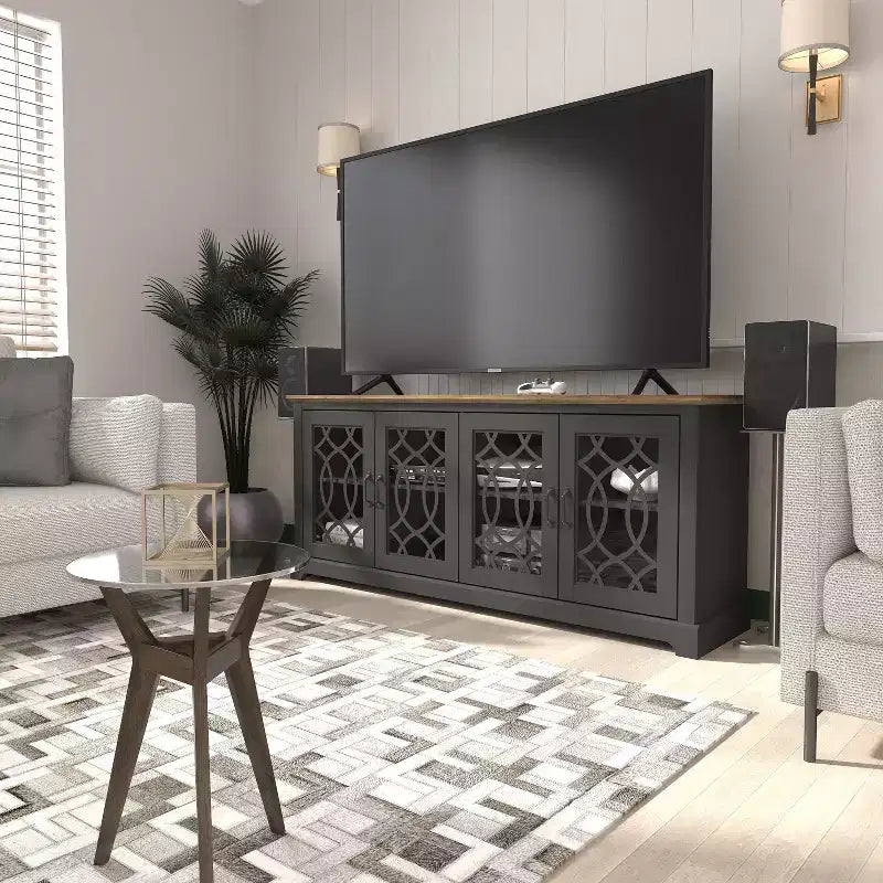 TV Stand with Cutout Doors and Adjustable Shelves 68.2"W x 17.2"D x 29.3"H
