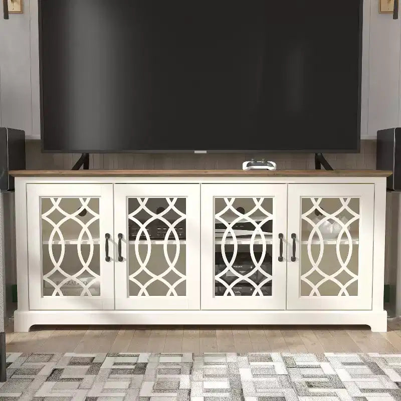 TV Stand with Cutout Doors and Adjustable Shelves 68.2"W x 17.2"D x 29.3"H