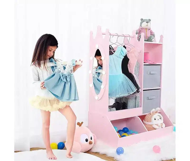 Kids Dress-Up Storage Wardrobe with Mirror