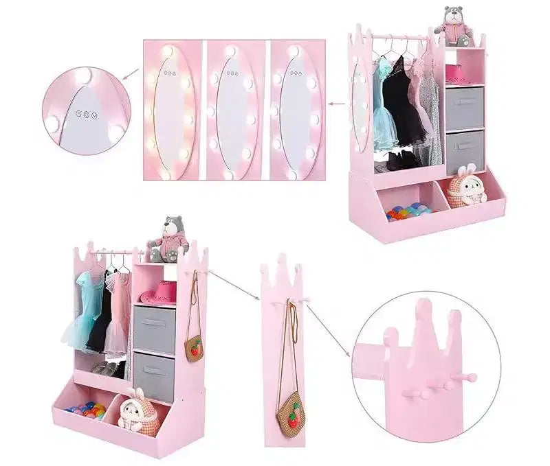 Kids Dress-Up Storage Wardrobe with Mirror