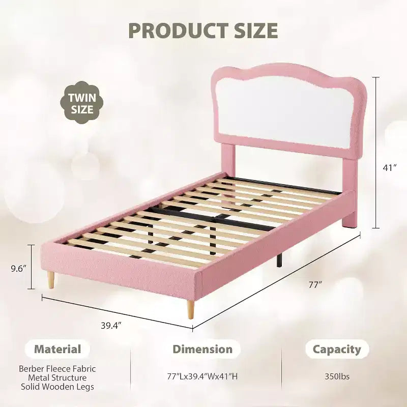 Upholstered Kids Bed Frame with Scallop Headboard | Twin & Full Size