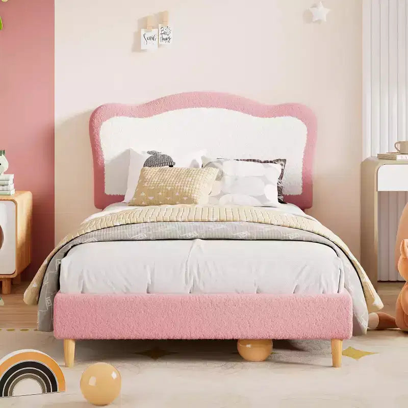 Upholstered Kids Bed Frame with Scallop Headboard | Twin & Full Size