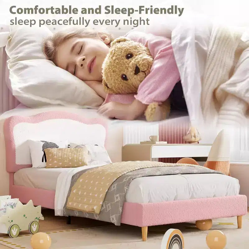 Upholstered Kids Bed Frame with Scallop Headboard | Twin & Full Size