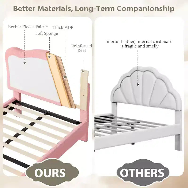 Upholstered Kids Bed Frame with Scallop Headboard | Twin & Full Size