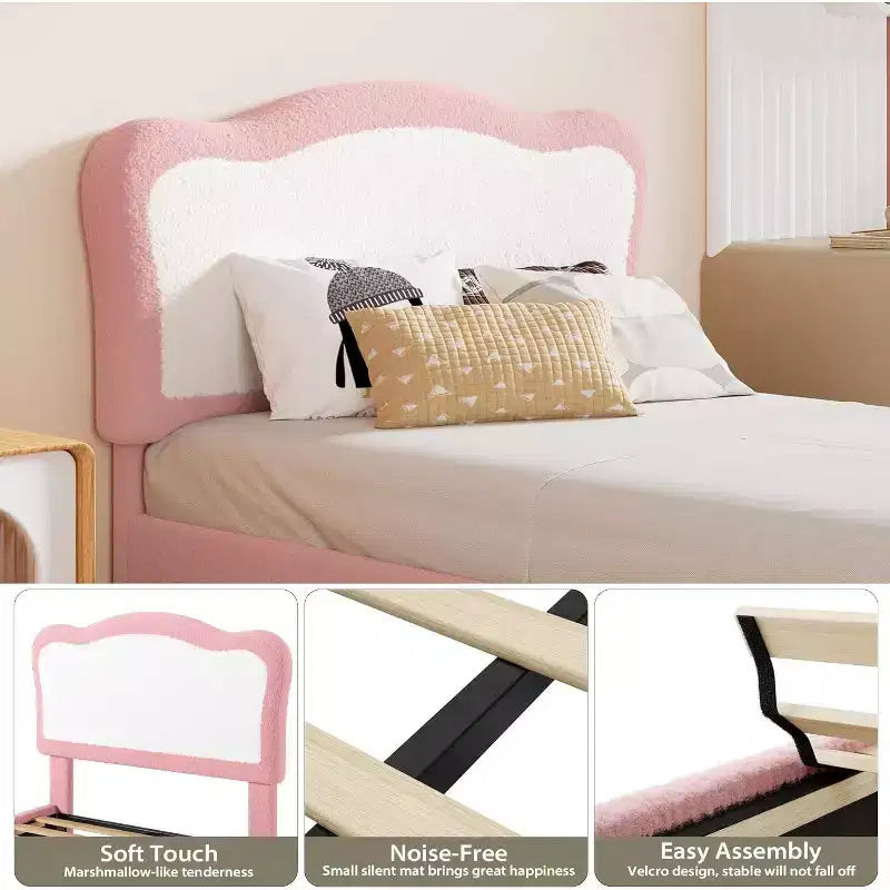 Upholstered Kids Bed Frame with Scallop Headboard | Twin & Full Size