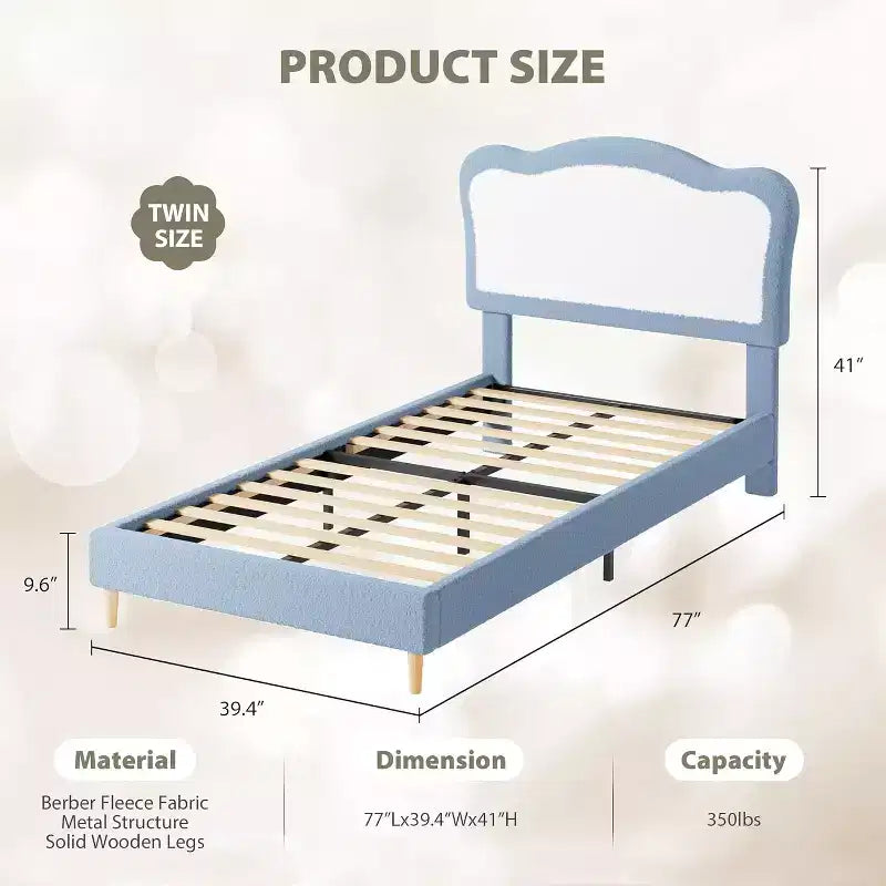 Upholstered Kids Bed Frame with Scallop Headboard | Twin & Full Size