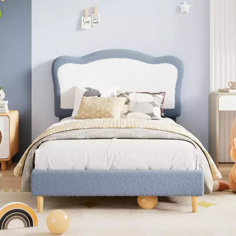 Upholstered Kids Bed Frame with Scallop Headboard | Twin & Full Size