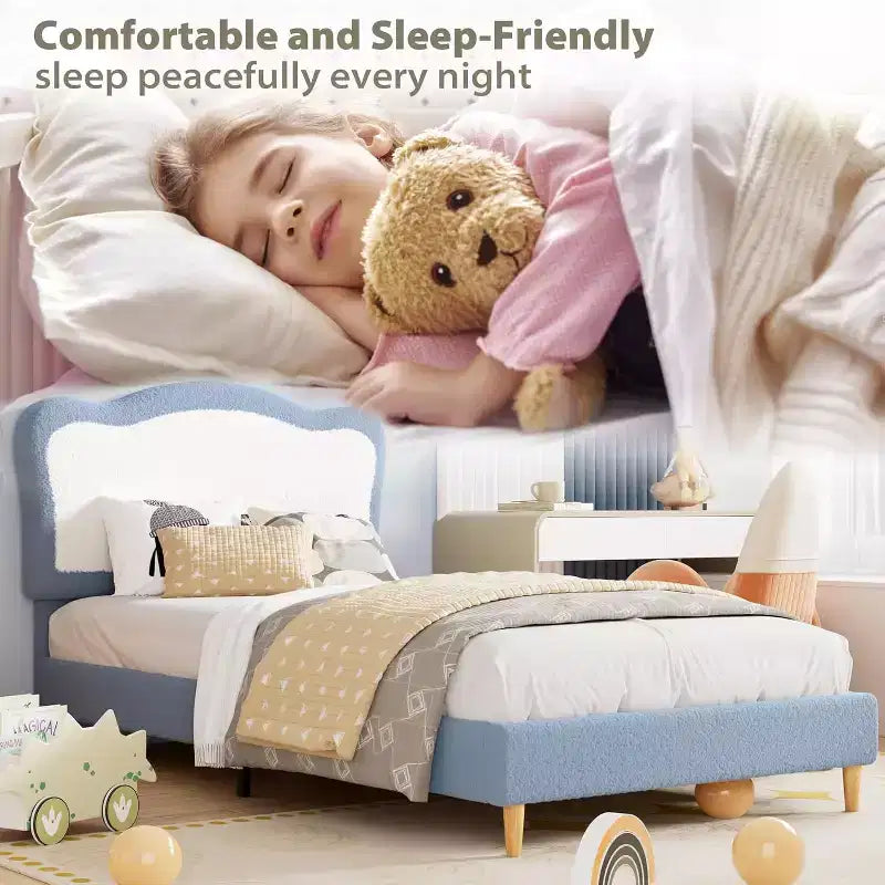 Upholstered Kids Bed Frame with Scallop Headboard | Twin & Full Size