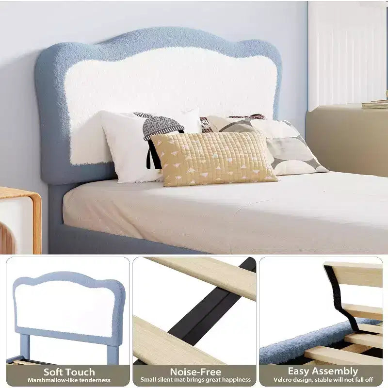 Upholstered Kids Bed Frame with Scallop Headboard | Twin & Full Size