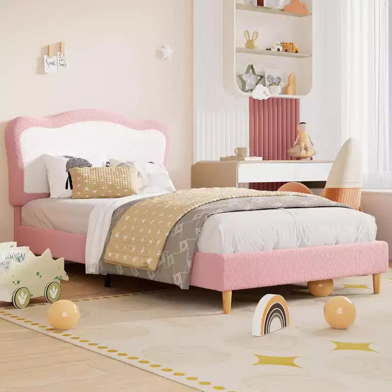 Upholstered Kids Bed Frame with Scallop Headboard | Twin & Full Size