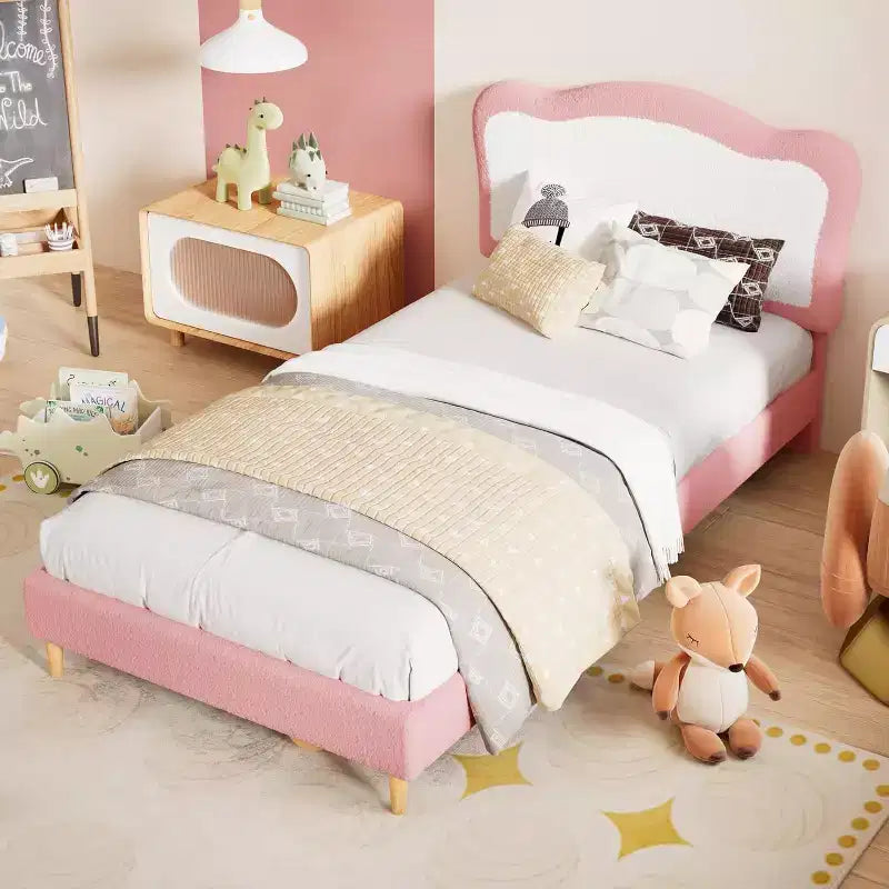 Upholstered Kids Bed Frame with Scallop Headboard | Twin & Full Size