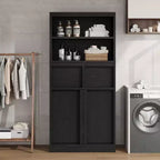 Tall Storage Cabinet with Open Shelves, Drawers and Enclosed Cabinet