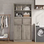 Tall Storage Cabinet with Open Shelves, Drawers and Enclosed Cabinet