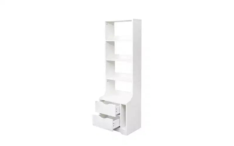 4-Tier Open Bookshelf with 2 Drawers and Storage Cabinet