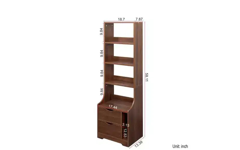 4-Tier Open Bookshelf with 2 Drawers and Storage Cabinet