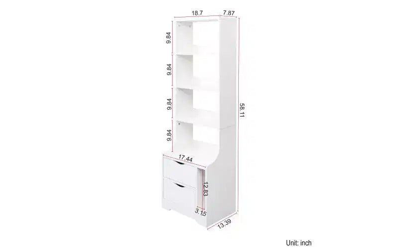 4-Tier Open Bookshelf with 2 Drawers and Storage Cabinet