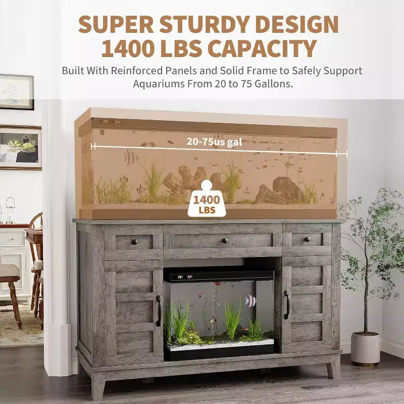 55-75 Gallon Aquarium Stand with Power Outlet, Storage Cabinets and Adjustable Shelves
