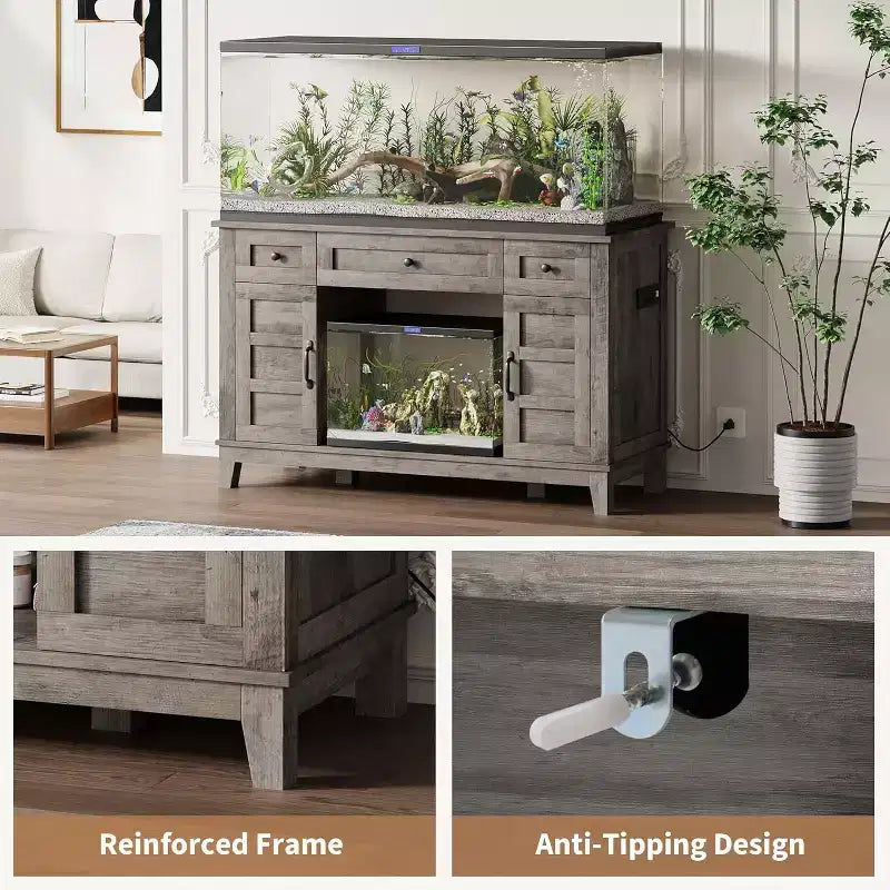 55-75 Gallon Aquarium Stand with Power Outlet, Storage Cabinets and Adjustable Shelves