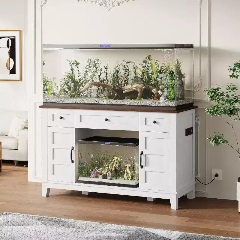55-75 Gallon Aquarium Stand with Power Outlet, Storage Cabinets and Adjustable Shelves