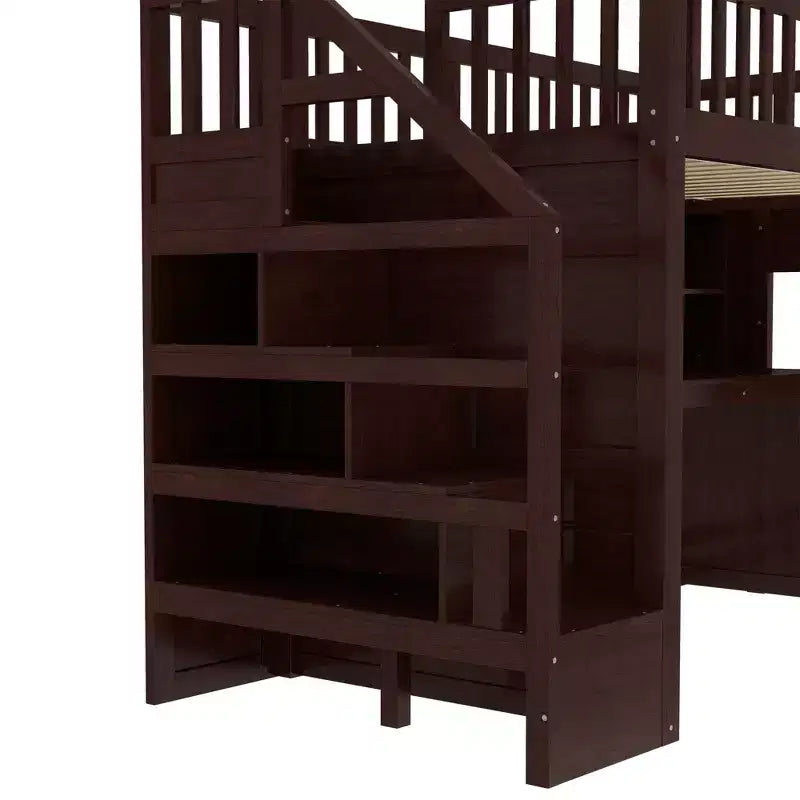Twin Loft Bed with Movable Desk, Storage Stairs & Shelf – No Box Spring Required