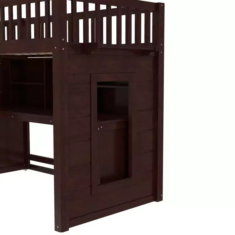 Twin Loft Bed with Movable Desk, Storage Stairs & Shelf – No Box Spring Required